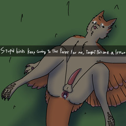 3_fingers 3_toes after_sex anthro anus bodily_fluids butt chest_tuft claws cum feathers feet fingers fur genital_fluids genitals glowing glowing_eyes grass leaking_cum looking_pleasured lying male night on_back outside outside_sex penis pink_penis plant sex simple_background solo spread_legs spreading text toes tongue tongue_out tuft stithmanoad avali 1:1 english_text hi_res