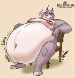 anthro areola belly big_belly breath chair claws creaking ear_tuft ears_up fangs fur furniture gurgle_(sound_effect) heart_symbol huge_belly male moobs morbidly_obese morbidly_obese_anthro morbidly_obese_male navel nipples nude obese obese_anthro obese_male on_chair open_mouth overweight overweight_anthro overweight_male panting rumbling_stomach saggy_belly sitting sitting_on_chair smile solo sound_effects teeth tongue tuft whiskers husky2paws disney zootopia pawbert_lynxley canada_lynx felid feline lynx mammal 2026 hi_res signature