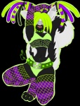 alternative_fashion anthro black_background breasts cleavage clothed clothing cybergoth cyberlox digitigrade dreadfalls dreadlocks eyewear female glamfur goggles goth green_hair hair legwear navel punk purple_hair simple_background solo stockings tail under_boob silvermidnight reboot voxl mammal mephitid skunk spotted_skunk 2011 flat_colors signature