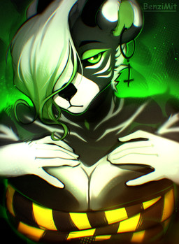anthro bangs barricade_tape big_breasts black_body black_eyebrows black_fur black_horn black_nose black_sclera breasts ear_piercing eyebrows female fur green_background green_eyelids green_eyes green_hair hair hand_on_breast hands_on_own_breasts horn markings medium_hair multicolored_hair piercing round_ears simple_background solo striped_body striped_fur striped_markings stripes tape two_tone_hair white_hair white_stripes benzimit mammal mephitid skunk 2025 colored colored_sketch digital_drawing_(artwork) digital_media_(artwork) half-length_portrait hi_res portrait shaded sketch