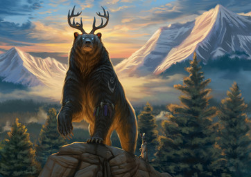 ambiguous_gender brown_body brown_fur day detailed_background duo feral fur outside sky standing hibbary bear hare hybrid lagomorph leporid mammal 2021 digital_media_(artwork)