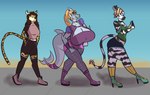 anthro big_breasts big_butt breasts butt cleavage clothed clothing female fur group hair huge_breasts legwear simple_background tights topwear trio walking marshbreeze dr._livesey_walk jill_(marshbreeze) kara_(marshbreeze) miku_(marshbreeze) cheetah equid equine felid feline fish mammal marine shark zebra digital_media_(artwork) hi_res meme