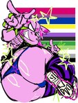 anthro aromantic_pride_colors big_butt bisexual_pride_colors bracelet bulge butt clothing fishnet_clothing fishnet_topwear footwear fur grin hair half-closed_eyes huge_butt jewelry legwear lgbt_pride male narrowed_eyes nonbinary_pride_colors pattern_clothing pattern_legwear pattern_stockings pink_hair pride_colors purple_body purple_fur shirt shoes slightly_chubby slightly_chubby_anthro slightly_chubby_male smile sneakers solo spiked_bracelet spikes stockings striped_clothing striped_legwear striped_stockings stripes stubble tank_top thick_thighs thong topwear underwear wide_hips gat0pussy24 lgbt_pride_month domestic_cat felid feline felis mammal nonbinary_(lore)