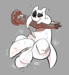 anthro balls big_balls big_penis black_eyes black_nose blush blush_lines bodily_fluids fur genitals grey_background hanging_by_arms holding_melee_weapon holding_object holding_on holding_polearm holding_spear holding_weapon huge_balls huge_penis hyper hyper_balls hyper_genitalia hyper_penis male melee_weapon penis polearm simple_background solo spear sweat tail three-quarter_view tube weapon white_body white_ears white_fur white_tail pokonuki rain_world videocult survivor_(rain_world) slugcat 2025 digital_media_(artwork)
