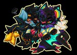 ambiguous/ambiguous ambiguous_gender anthro blush carrying_another chibi claws duo grumpy greaserdemon nintendo pokemon bat felid feline generation_4_pokemon generation_6_pokemon luxray mammal noivern pokemon_(species) male_(lore)