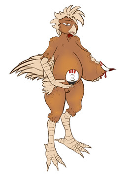 anthro avian_caruncle beak big_breasts bite_mark_on_breast bodily_fluids breasts chicken_meat dewlap_(anatomy) digitigrade dipping_sauce feather_hair feathered_wings feathers feet female food fried_chicken genitals holding_breast looking_at_viewer meat milk nipples non-mammal_breasts non-mammal_hair non-mammal_nipples non-mammal_vulva open_beak open_mouth orange_eyes pasties pseudo_hair solo tail tail_feathers talons toes unusual_bodily_fluids unusual_milk vulva wattle wings occamsrazorart avian bird chicken food_creature galliform phasianid full-length_portrait portrait