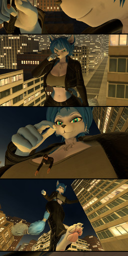 anthro breasts city cleavage clothed clothing dialogue feet female growth macro male paws playful size_difference smaller_human text mrfreeman98 warfaremachine_(modeler) capcom nintendo resident_evil star_fox krystal_(star_fox) leon_kennedy warfare_krystal canid canine fox human mammal 3d_(artwork) absurd_res comic digital_media_(artwork) english_text hi_res