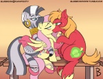 bench big_macintosh_(mlp) bisexual bite blue_eyes clothed clothed_feral clothing comic cutie_mark digital_media_(artwork) ear_bite ear_piercing earth_pony equid equine feathered_wings feathers female female/female feral fetlocks fluttershy_(mlp) friendship_is_magic fur green_eyes grey_body grey_fur group hair hasbro hooves horse jewelry kiss_on_lips kissing male male/female mammal my_little_pony mythological_creature mythological_equine mythology neck_ring nekocrispy pegasus piercing pink_hair pony red_body red_fur simple_background teal_eyes white_body white_fur wings yellow_body yellow_fur zebra zecora_(mlp)