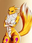 anthro breasts female fluffy fur nude solo nazorad piecesofeden bandai_namco digimon canid canine digimon_(species) mammal renamon hi_res