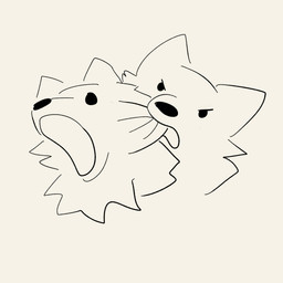 ambiguous_gender bite biting_another black_nose dot_eyes duo fur open_mouth simple_background simple_eyes white_background okaliz canid canine mammal 1:1 2026 absurd_res black_and_white digital_drawing_(artwork) digital_media_(artwork) hi_res monochrome