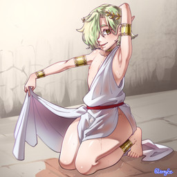 armpit_fetish clothing elsvime feet femboy green_hair hair male roman solo thick_thighs wet wet_body yellow_eyes selehyme elf 1:1 hi_res