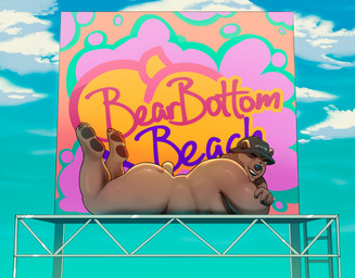 advertisement anthro big_butt billboard bucket_hat butt butt_tattoo clothing f_clef hat headgear headwear inviting legs_up looking_at_viewer male musical_clef musical_symbol nude pawpads pose road_sign side_view slightly_chubby smile smiling_at_viewer solo symbol tattoo thick_thighs munsshy benny_(bennyafterdark) bear mammal absurd_res hi_res