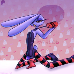 clothed clothing costume crossdressing dress femboy halloween_costume holidays leash leash_pull male patreon_exclusive presenting solo kathiana_art glitch_productions halloween patreon the_amazing_digital_circus jax_(tadc) lagomorph leporid mammal rabbit 1:1 hi_res