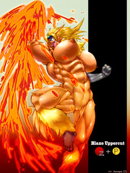 3_fingers 4_toes abstract_background anthro attack barefoot beak big_breasts big_muscles biped blonde_hair blue_eyes breasts eyewear feathers feet female fingers fire fist genitals glistening goggles hair headgear huge_breasts huge_muscles japanese long_hair muscular muscular_anthro muscular_female navel nipples non-mammal_breasts non-mammal_nipples nude open_mouth orange_body orange_skin pokemon_move power raised_arm raised_fist raised_hand raised_leg shadow simple_background solo toes tongue uppercut vulva conditional_dnp monoeye_(artist) wyntersun fire_punch nintendo pokemon fate_valentine avian bird blaziken generation_3_pokemon pokemon_(species) 2013 3:4 absurd_res hi_res warm_colors