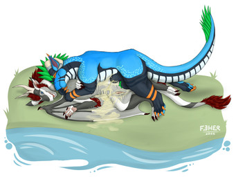 animal_genitalia balls bodily_fluids cuddling duo genital_fluids genitals male male/male nude peeing peeing_together penis sheath urine urine_on_ground urine_stream watersports feher mythology dragon felkin mythological_creature mythological_scalie scalie 4:3 hi_res
