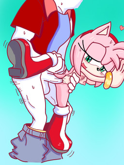 anthro boots bulge clothing duo female footwear green_eyes hair male male/female pink_body pink_hair sex shoes size_difference ohyuki sega sonic_the_hedgehog_(series) amy_rose anon eulipotyphlan hedgehog humanoid mammal 3:4