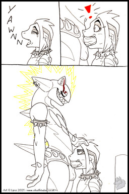 annoyed anthro armband balls black_border body_spikes border collar duo ear_piercing ear_ring exclamation_point fellatio fellatio_request female genitals humanoid_genitalia humanoid_penis male male/female markings nude open_mouth oral oral_request penile penis penis_base penis_in_mouth piercing requesting ring_piercing scales selective_coloring sex sex_request smile spiked_armband spiked_collar spikes surprise_sex text tongue vein veiny_penis ventral_scales vocalization yawn silvolf nintendo pokemon amped_toxtricity generation_8_pokemon pokemon_(species) toxtricity 2021 comic dated digital_media_(artwork) hi_res monochrome url