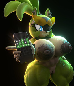 areola big_breasts black_nail_polish black_nails blue_eyes bodily_fluids breasts cellphone colored_nails dark_areola dark_nipples ear_piercing electronics eyelashes eyewear eyewear_on_head female genitals green_hair grin hair huge_breasts looking_at_viewer muscular muscular_female muscular_thighs nails one_eye_closed phone piercing sharp_teeth smartphone smile solo sunglasses sunglasses_on_head sweat teeth thick_thighs topknot vulva wearing_sunglasses wet wink winking_at_viewer diag34 idw_publishing sega sonic_the_hedgehog_(comics) sonic_the_hedgehog_(idw) sonic_the_hedgehog_(series) wordle surge_the_tenrec afrosoricid mammal tenrec 3d_(artwork) digital_media_(artwork) hi_res