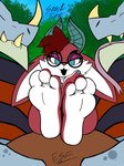 3_toes anthro barefoot bedroom_eyes blue_eyes butt countershade_feet countershading detailed_background eyewear facial_tuft feet female foot_fetish foot_focus fur glasses hair hindpaw horn humanoid_feet long_ears multicolored_body multicolored_fur narrowed_eyes paws plantigrade presenting presenting_hindquarters red_body red_fur seductive soles suggestive toes tuft two_tone_body two_tone_fur white_body white_fur electricsnowfox hi-rez_studios paladins_(game) moji_(paladins) po-li lagomorph leipori leporid mammal rabbit scalie 3:4 absurd_res digital_media_(artwork) hi_res