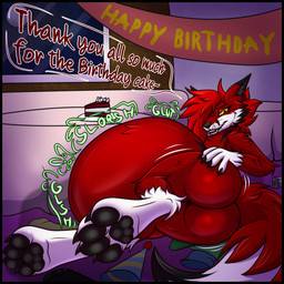 ambiguous_gender ambiguous_prey anthro birthday black_border border bulge butt butt_expansion cake cheek_tuft claws clothes_on_floor clothing dessert digested digestion digestion_noises expansion eyelashes facial_tuft feet fluffy fluffy_tail food foot_focus furniture glowing glowing_eyes hand_on_butt hat headgear headwear lying male male_pred mass_vore moon neck_tuft nintendo_console nude on_side onomatopoeia party_hat pawpads paws presenting rumbling_stomach same_size_vore slosh sloshing_belly smug_face solo sound_effects table tail text tuft vore weight_gain whiskers window ira_the_carnivore ira_(ira_the_carnivore) canid canine fox mammal red_fox true_fox 1:1 absurd_res hi_res shaded