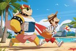 beach bottomwear clothing duo eyewear facial_hair goatee hair hat headgear headwear male palm_tree plant red_hair sand sea shell shirt shorts smile spiked_shell spikes spikes_(anatomy) sunglasses surfboard tank_top topwear tree water cody_soh_(artist) mario_bros nintendo bowser luigi cheep_cheep human koopa mammal scalie hi_res