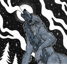 anthro arm_tuft cheek_tuft ears_back eyes_closed facial_tuft fangs fur grey_body grey_fur howl male male_anthro moon neck_tuft night nude open_mouth outside pivoted_ears plant solo star teeth text tree tuft heatherwolf canid canine canis mammal wolf url