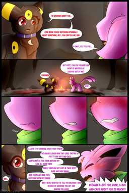 ambiguous_gender blue_collar campfire collar dialogue duo feet feral foot_fetish green_scarf onomatopoeia scarf sound_effects speech_bubble text rockii nintendo pokemon eeveelution espeon generation_2_pokemon pokemon_(species) umbreon comic english_text hi_res female_(lore) male_(lore)