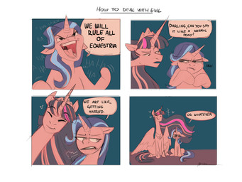 crown dialogue duo evil_laugh female feral headgear horn regalia speech_bubble text wings maxiima friendship_is_magic hasbro my_little_pony mythology starlight_glimmer_(mlp) twilight_sparkle_(mlp) equid equine mammal mythological_creature mythological_equine unicorn winged_unicorn 4:3 absurd_res comic english_text hi_res