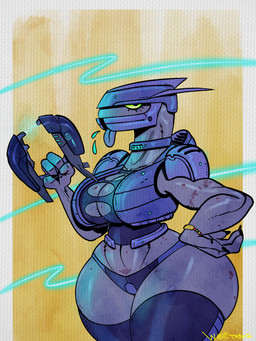 armor big_breasts breasts clothed clothing curvy_figure female gun hand_on_hip holding_gun holding_object holding_ranged_weapon holding_weapon legwear looking_at_viewer panties plasma_gun plasma_rifle ranged_weapon skimpy solo stockings thick_thighs thigh_highs tongue tongue_out unconvincing_armor underwear voluptuous voluptuous_female voluptuous_humanoid weapon wide_hips wolftangart halo_(series) microsoft xbox_game_studios alien humanoid sangheili 3:4 hi_res