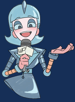4_fingers black_eyebrows blue_body blue_eyes blue_pseudo_hair blush electronics eyebrows eyelashes female female_humanoid fingers front_view half-closed_eyes holding_microphone holding_object machine microphone multicolored_body narrowed_eyes not_furry open_mouth open_smile pink_body pink_tongue pseudo_clothing pseudo_hair pupils reporter simple_background smile solo teeth three-quarter_view tongue transparent_background roger_bacon dumbotz silver_nitrate_(dumbotz) android humanoid robot robot_humanoid 2026 absurd_res alpha_channel hi_res