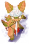 anthro bottomwear briefs camera clothing loincloth male red_eyes simple_background solo tail tighty_whities underwear underwear_in_mouth underwear_on_head white_background white_briefs white_clothing white_underwear young young_anthro young_male momiji_yu-ga canid canine fox mammal