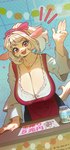 accessory anthro apron big_breasts bottle bow_ribbon breasts cleavage clothed clothing collarbone container eyebrow_through_hair eyebrows female fur furniture hair hair_accessory hair_bow hair_ribbon hand_on_table heart_symbol horizontal_pupils huge_breasts inside jewelry kemono leaning leaning_forward long_sleeves looking_at_viewer necklace open_mouth ponytail pupils raised_hand red_apron red_bow red_clothing red_eyes ribbons shirt smile solo table tail topwear translucent translucent_hair white_body white_clothing white_fur white_hair white_shirt white_topwear aruurara tsukareta-inu_no_anime mary-chan_(tsukareta-inu_no_anime) bovid caprine mammal sheep 2024 absurd_res hi_res