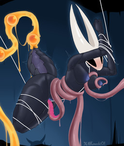 areola black_body black_eyes blue_areola blue_vulva breasts female genitals ovipositor ovipositor_penetration rubbing_vulva solo tentacles vulva wet kurocchi131 hollow_knight_(franchise) team_cherry hornet_(hollow_knight) the_infection_(hollow_knight) arthropod humanoid insect 2026 hi_res