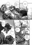 2014 abs akira_(maririn) anthro balls biceps big_muscles blush canid canine canis comic dialogue duo erection felid genitals greyscale handjob hi_res humanoid_genitalia humanoid_penis japanese_text kazuhiro_nakata male male/male mammal maririn monochrome muscular muscular_male nipple_fetish nipple_pinch nipple_play nipples nude pantherine pecs penile penis pinch sex text tiger translated wolf