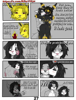 anthro black_body black_fur blonde_hair clothing dialogue female fur genitals grey_body grey_fur hair licking nude pink_body pokemorph pregnant pregnant_female red_eyes sex simple_background text tongue vulva white_body white_fur yellow_body yellow_fur allartskye nintendo pokemon darksy_(allartskye) jolyne_(allartskye) kia_(allartskye) skye_(allartskye) american_opossum canid canine canis eeveelution generation_1_pokemon generation_2_pokemon jolteon mammal marsupial pokemon_(species) umbreon wolf comic english_text hi_res url