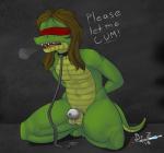 anthro balls bdsm biped blindfold bodily_fluids chastity_cage chastity_device collar femboy genital_fluids genitals hair kneeling leash long_hair male nude orgasm_denial precum sheath_cage slave solo dr_zombie russie alligator alligatorid crocodilian reptile scalie 2015 hi_res