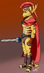 anthro bulge cape clothing holding_object male melee_weapon muscular muscular_male simple_background solo sword veiny_arms weapon espartanart rockeythelombax playstation playstation_4 ratchet_and_clank sega sony_corporation sony_interactive_entertainment ratchet_(ratchet_and_clank) lombax mammal hi_res