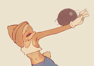 anthro ball basketball basketball_(ball) blonde_hair bottomwear breasts brown_hair clothing crop_top female gloves green_eyes hair handwear navel shirt short_tail skirt smile solo tail tank_top topwear white_clothing white_gloves white_handwear trashyy_noway looney_tunes warner_brothers lola_bunny lagomorph leporid mammal rabbit absurd_res hi_res