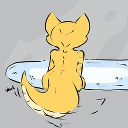 anthro female grey_background nude rear_view scales simple_background sitting solo tail tail_motion tailwag tan_body tan_scales wide_hips yellow_body yellow_scales tiik_(artist) ketra_(tiik) kobold scalie 1:1