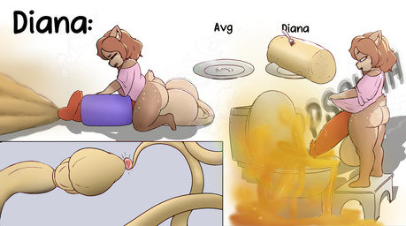 anthro balls big_balls big_penis bodily_fluids bottomless brown_body brown_fur brown_hair clothed clothing cum cutlery excessive_cum excessive_genital_fluids eyes_closed fork fur genital_fluids genital_raphe genitals giant_sperm hair huge_balls huge_penis kitchen_utensils male masturbation one_shoulder_out ovum peeing penis pink_clothing pink_shirt pink_topwear raphe_(anatomy) saggy_balls scrotal_raphe scut_tail sex_toy shirt short_tail smelly solid_cum solo sperm_cell sperm_dominating_ovum sperm_size_difference steam step_stool tail text thick_cumshot toilet tools topwear unusual_bodily_fluids unusual_cum unusual_genital_fluids urine senordraws diana_(icysaitex) deer mammal english_text hi_res