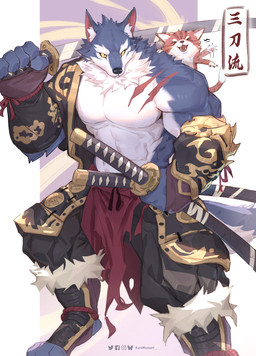 5_fingers >_< abs ambiguous_gender anthro armor biceps big_muscles biped black_bottomwear black_claws black_clothing black_pants black_stripes black_topwear blue_body blue_fur bluesky_logo bottomwear bracers carrying_another chest_scar claws clothed clothed_anthro clothed_male clothing countershade_arms countershade_face countershade_fur countershade_neck countershade_tail countershade_torso countershading digitigrade digitigrade_footwear dipstick_tail duo eyebrows eyes_closed facebook_logo facial_markings fangs feral finger_claws fingers footwear front_view fully_clothed fully_clothed_anthro fully_clothed_male fur furgonomic_footwear furgonomics furrowed_eyebrows gesture head_markings holding_katana holding_melee_weapon holding_object holding_sword holding_weapon huge_muscles inner_ear_fluff instagram_logo katana loincloth looking_at_viewer male markings melee_weapon motion_lines mouth_closed multicolored_body multicolored_clothing multicolored_fur multicolored_topwear muscular muscular_anthro muscular_male neck_tuft on_shoulder open_mouth open_smile orange_body orange_fur pants partially_clothed pawpads pecs pink_pawpads purple_background red_bottomwear red_clothing red_inner_ear red_loincloth red_scar red_tongue samurai scabbard scar sheathed_katana sheathed_sword shoulder_scar simple_background smile snout standing striped_face striped_markings striped_tail stripes sword tail tail_markings teeth text thick_eyebrows toeless_footwear tongue tongue_showing topwear tuft twitter_logo two_tone_body two_tone_clothing two_tone_fur two_tone_topwear warrior waving waving_at_viewer weapon white_background white_body white_countershading white_eyebrows white_fur white_inner_ear white_inner_ear_fluff white_tail_tip yellow_background yellow_bottomwear yellow_clothing yellow_pants yellow_sclera yellow_topwear kuromonsart bluesky_(social_media) facebook instagram twitter canid domestic_cat felid feline felis mammal 2024 absurd_res artist_name dated digital_drawing_(artwork) digital_media_(artwork) english_text full-length_portrait hi_res japanese_text portrait translation_request