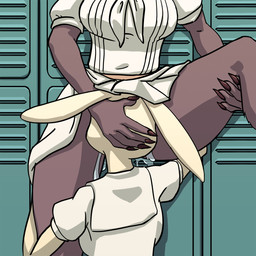 anthro anthro_on_anthro bodily_fluids bottomwear breasts claws clothing cunnilingus dominant dominant_female dress duo faceless_character faceless_female female female/female front_view genital_fluids hand_on_head interspecies locker obscured_cunnilingus obscured_oral obscured_sex obscured_vaginal one_leg_up oral predator/prey raised_leg rear_view school_uniform sex skirt submissive submissive_female uniform upskirt_sex vaginal vaginal_fluids aikaanarchy beastars haru_(beastars) juno_(beastars) canid canine canis domestic_rabbit dwarf_rabbit lagomorph leporid mammal oryctolagus rabbit wolf 1:1 hi_res