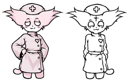 :3 ambiguous_anthro ambiguous_gender anthro anthrofied biped clothed clothing coat countershade_face countershade_fur countershading cross cross_(marking) empty_eyes facial_markings forehead_markings front_view fully_clothed fur hand_on_hip hat head_markings headgear headwear heart_symbol looking_at_viewer markings multicolored_body multicolored_fur nurse_clothing nurse_hat nurse_headwear nurse_uniform pink_body pink_clothing pink_coat pink_ears pink_fur pink_tail pink_topwear simple_background smile solo standing tail topwear two_tone_body two_tone_fur uniform white_background white_body white_countershading white_eyes white_fur vitati mewgenics marshmallow_(mewgenics) domestic_cat felid feline felis mammal 2026 aliasing binary_drawing colored digital_drawing_(artwork) digital_media_(artwork) multiple_images portrait three-quarter_portrait