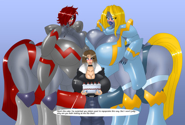 animal_genitalia animal_penis big_breasts big_butt blonde_hair breast_squish breasts brown_hair butt clothing equine_genitalia equine_penis genitals group hair huge_breasts intersex palmorph penis red_hair size_difference squish text thick_thighs trio wide_hips silentpassion european_mythology greek_mythology mythology palworld pocketpair alexia_(elitedog) centaur equid equid_taur equine human humanoid_taur mammal mammal_taur necromus pal_(species) paladius taur absurd_res english_text hi_res