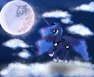 1_horn blue_eyes blue_hair blue_tail cloud crown cutie_mark female female_feral feral flying full_moon hair headgear hooves horn moon mouth_closed multicolored_hair night purple_body purple_horn purple_wings quadruped sad side_view sky solo spiral_horn spread_wings star tail tiara white_hooves wings nnalyart friendship_is_magic hasbro my_little_pony mythology princess_luna_(mlp) equid equine mammal mythological_creature mythological_equine winged_unicorn 2020 corel_painter_(artwork) digital_media_(artwork) english_description hi_res shaded soft_shading