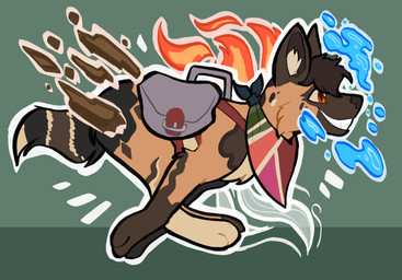 air_manipulation black_body black_fur black_hair black_nose brown_body brown_fur claws earth elemental_manipulation feral fire fur hair kerchief male orange_eyes pawpads paws planet quadruped running tan_body tan_fur toe_claws water white_body white_fur tickout recallers_of_the_lost_pathfinder paint_(razim) paint_(recallers_of_the_lost) african_wild_dog canid canine mammal 2025 hi_res