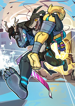 4_toes 5_toes anthro antihero antlers barefoot bdsm bioluminescence black_body black_fur black_scales blue_body blue_fur bondage bound bulge carrying_another carrying_multiple_partners claws clothing countershade_feet countershading detailed_bulge dirty dirty_feet duct_tape explosion feet fur gag gagged glowing group horn hostage jacket leather leather_clothing leather_jacket leather_topwear legs_tied male plantigrade rescue running_away scales shoulder_carry soles superhero tape tape_bondage tape_gag thong toes topwear trio underwear yellow_body yellow_fur yellow_sclera grumpy_gray_guy atlas_(impximon) decker_(wendibones) aquatic canid canine canis deer fish mammal shark wolf 2022 comic hi_res