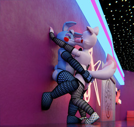 against_surface against_wall anthro anthro_on_anthro armwear black_bow_tie black_clothing black_thong black_underwear blue_body bottomwear bow_tie butt butt_grab clothing duo elbow_gloves eyelashes femboy fishnet_armwear fishnet_clothing fishnet_elbow_gloves fishnet_gloves fishnet_handwear fishnet_legwear fishnet_thigh_highs footwear gloves half-closed_eyes hand_on_butt hand_on_wall handwear kiss_on_lips kissing legwear machine making_out male male/male male_anthro mall narrowed_eyes neon_lights pivoted_ears socks standing tail thigh_highs thong underwear white_body wide_hips chocbirb miitro_d_(modeler) five_nights_at_freddy's five_nights_at_freddy's_2 scottgames sister_location funtime_foxy_(fnaf) toy_bonnie_(fnaf) animatronic canid canine fox lagomorph leporid mammal rabbit robot robot_anthro 3d_(artwork) absurd_res blender_(artwork) digital_media_(artwork) hi_res huge_filesize