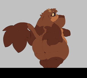 anthro big_butt big_ears big_tail black_bars black_sclera brown_body butt eyewear glasses horn looking_at_viewer looking_back low-angle_view nude overweight rear_view shortstack solo tail thick_thighs yellow_eyes soarfloh syloh_(soarfloh) canid canine fox mammal colored hi_res