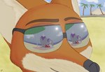 anthro beach bikini clothing duo eyewear female glasses male palm_tree plant sand sea seaside sunglasses swimwear tree two-piece_swimsuit water anothercolouranon disney zootopia judy_hopps nick_wilde canid canine fox lagomorph leporid mammal rabbit red_fox true_fox hi_res